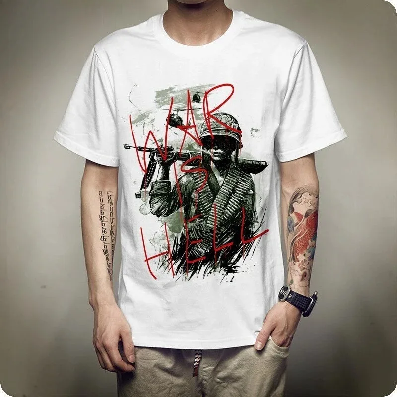 War Is Hell Commemorating The Vietnam War Jungle War War Is Hel Soldiers Anti-War 2026 Summer Pure Cotton Men's T-shirt