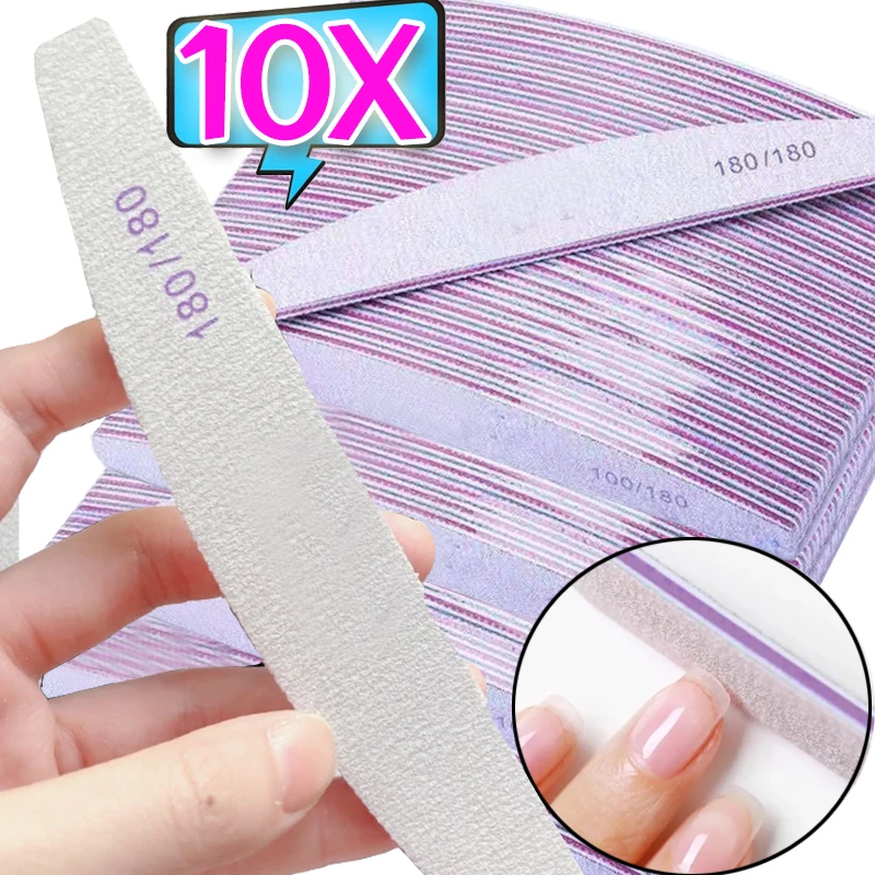 Professional Nail File Buffer 180/240 Grit Half Moon Nail Files Double Side Sandpaper Nails Sanding Grinding Gel Manicure Tools