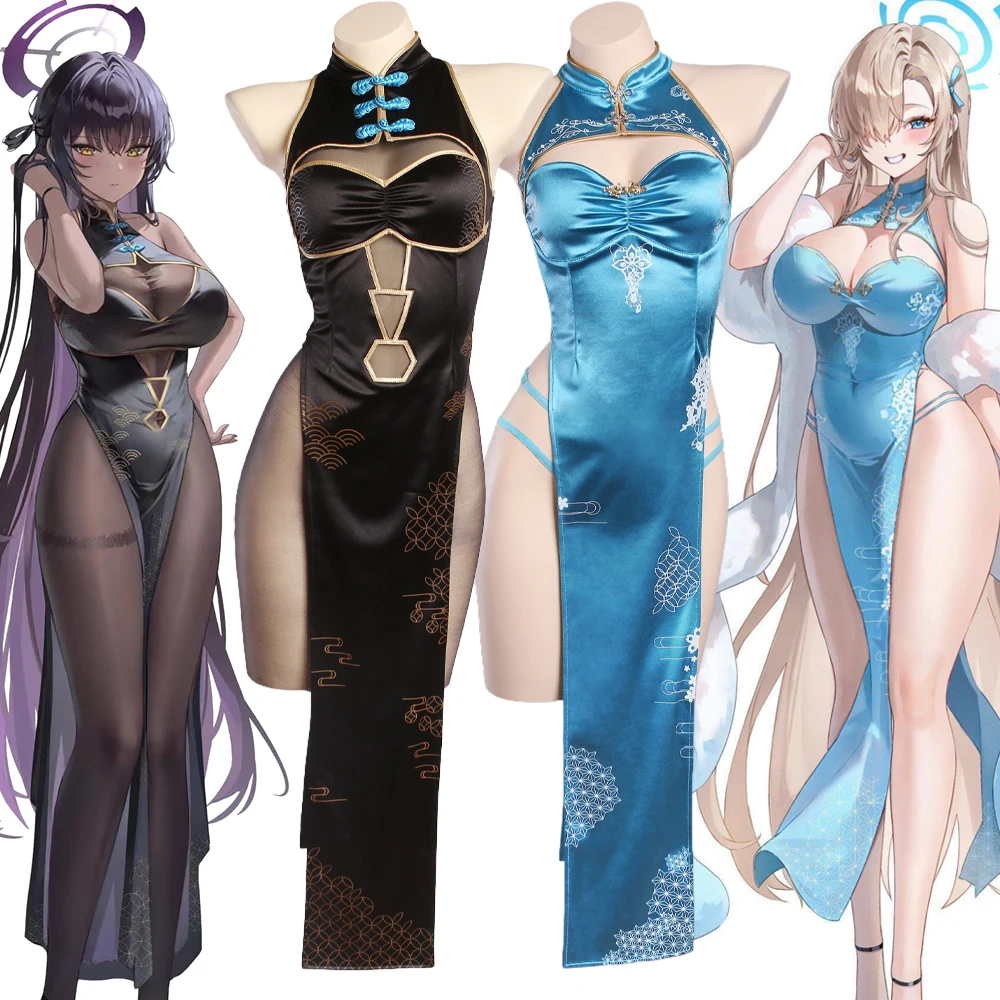 

Аниме косплей Асуна синие архивные костюмы Nonko 900 Какudate Karin Asuna Cheongsam костюмы для косплея костюмы на Хэллоуин для женщин