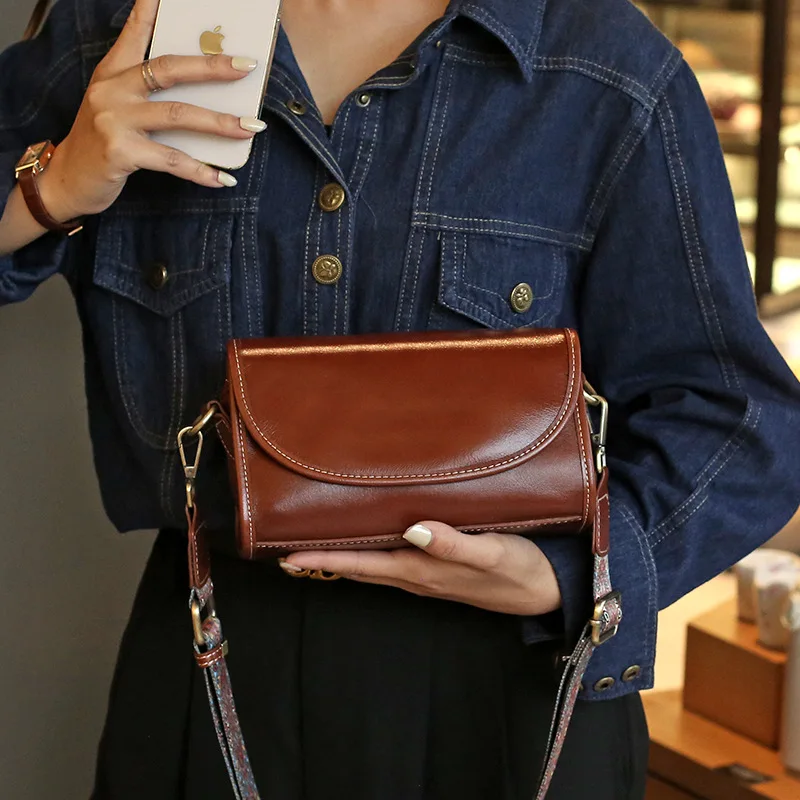 

2024 Versatile Commuter Cowhide Handbag Simple Girl Top Layer Plant Tanned Genuine Leather Women's Bag Crossbody Bag High-end