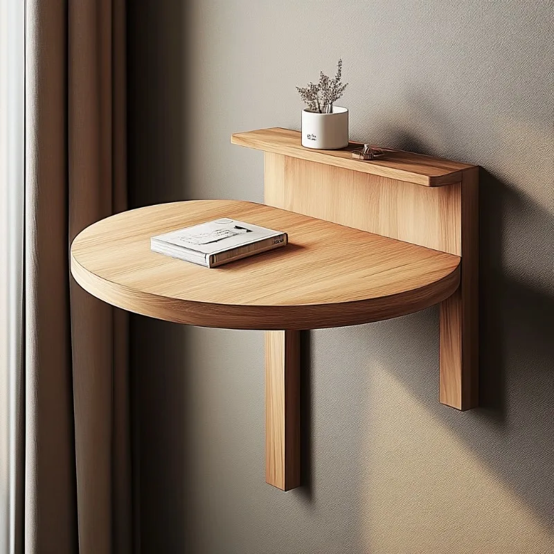 

Space-Saving Floating Desk, Wall-Mounted Oak Wood Table with Unique Single-Leg Design, Compact Coffee Table Small Living Rooms