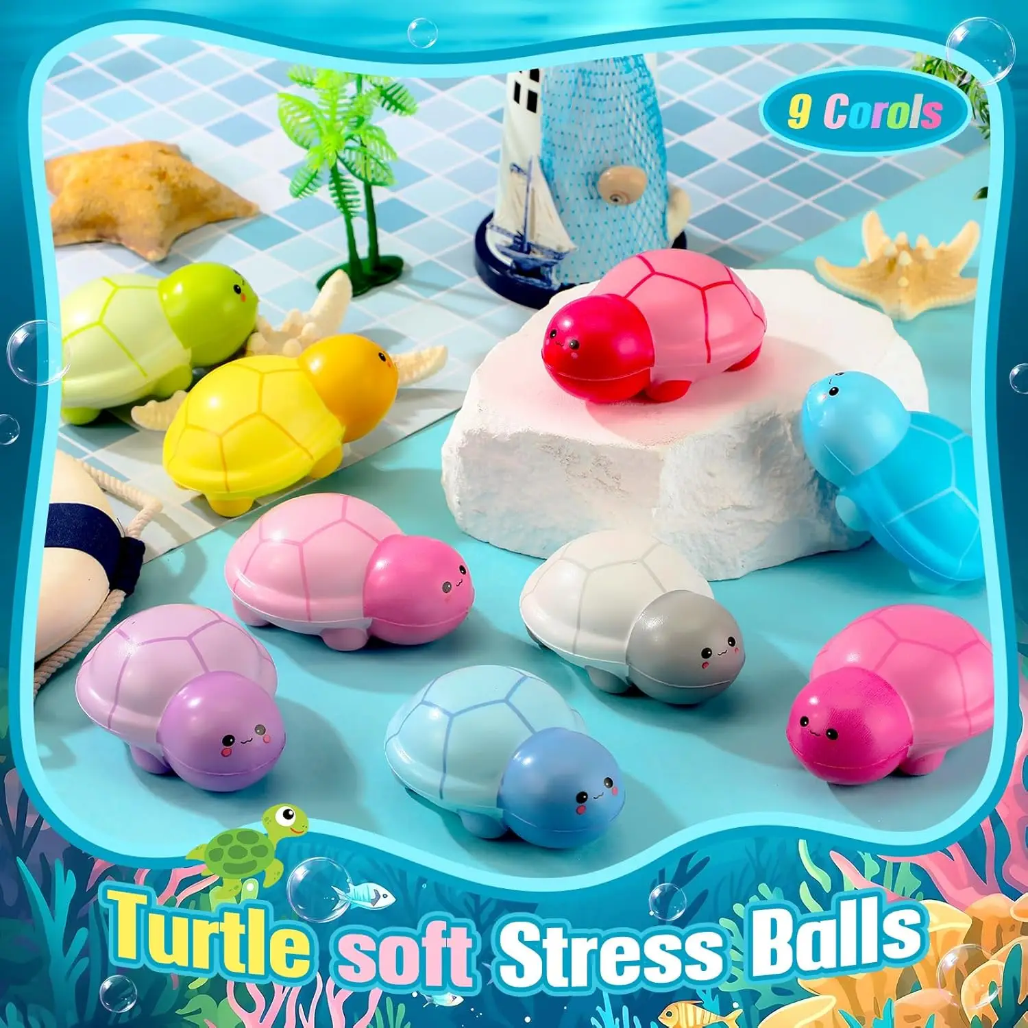 6Pcs Turtle Stress Ball Inspirational Stress Balls Soft Toys Turtle Squeeze Funny Stress Balls Squeezable Foam Gifts Ball