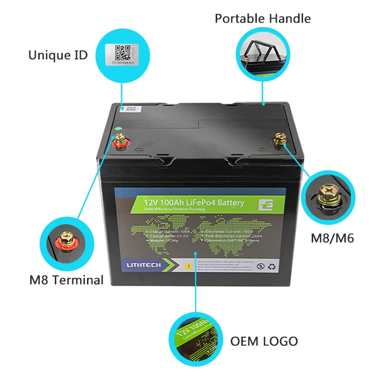 Lifepo4 12v 100ah deep cycle lithium ion solar RV li ion battery