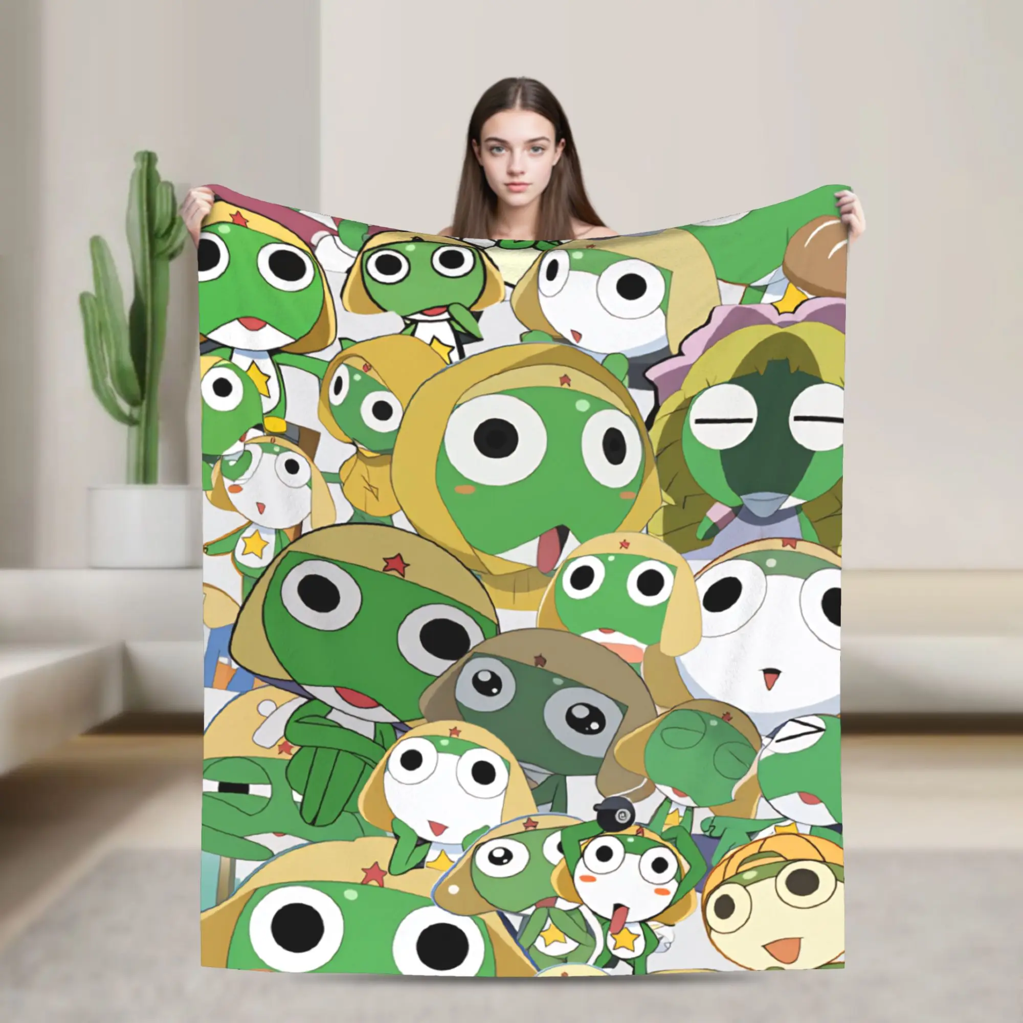 Classic Comedy Anime Keroros Frog Blanket Decorative Flannel Throw Blanket For Couch Chair Warm Soft Quality Bedspread Gift Idea