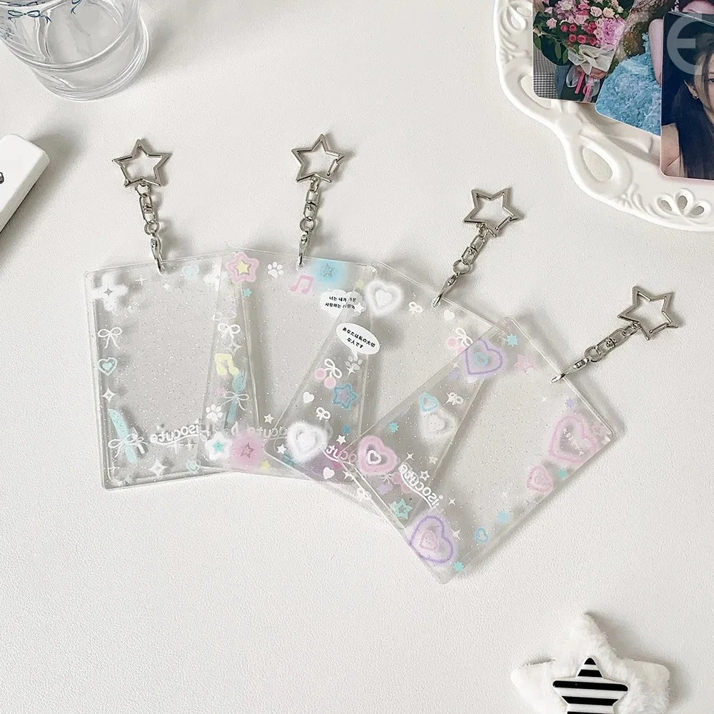 Colorful graffiti love transparent glitter card sleeve three-inch small card card brick schoolbag key chain pendant
