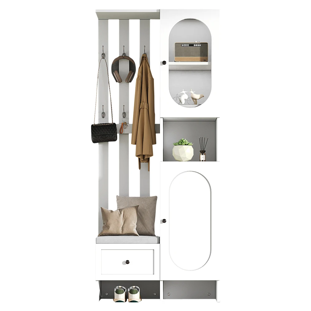 85 * 33,5 * 200 cm kompakter Kleiderschrank, Wohnmöbel-Aufbewahrungsschrank aus gehärtetem Glas, weißer Eingangsschrank, Kleiderschrankständer – Detail 18