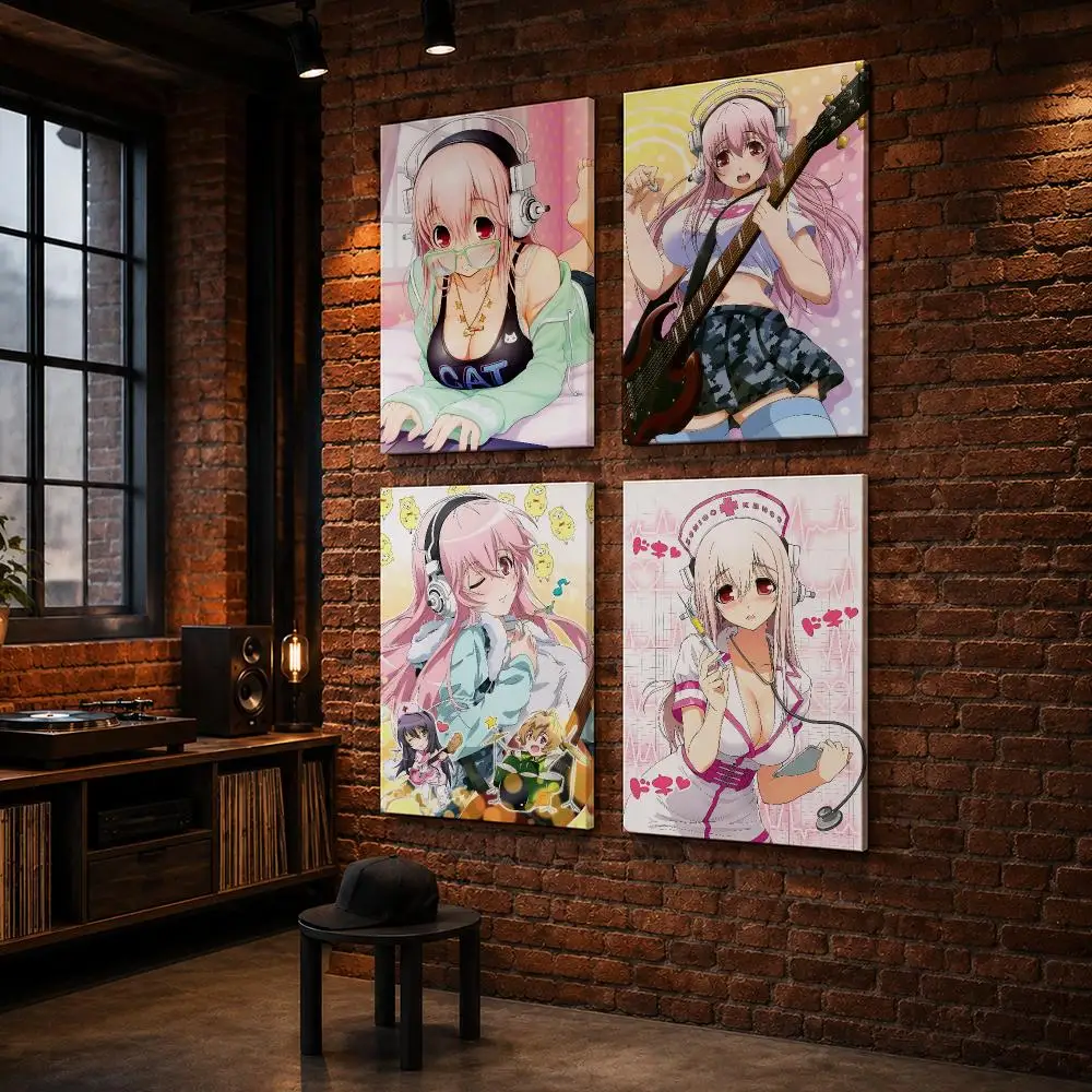 SUPER S-SONICO Cute Anime Framed Wall Painting Wood Framed Wall Art Print For Bedroom Living Room Hallway Office Home Decor