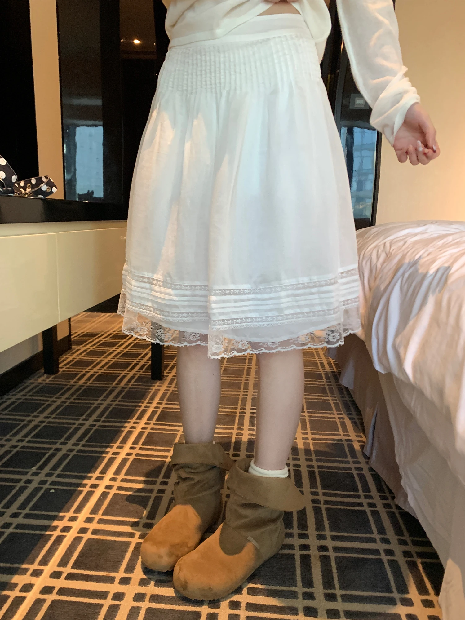 

Heavyweight Double Layer Lace Splicing A-Line Skirt Women's Fluffy f-length Slimming Midi Skirt Girl's Sle Daily Wear