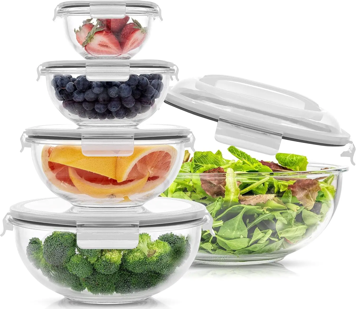 

5-Piece Glass Mixing Bowls Set with Lids - Nesting, Oven-Safe, and Airtight for Easy Storage