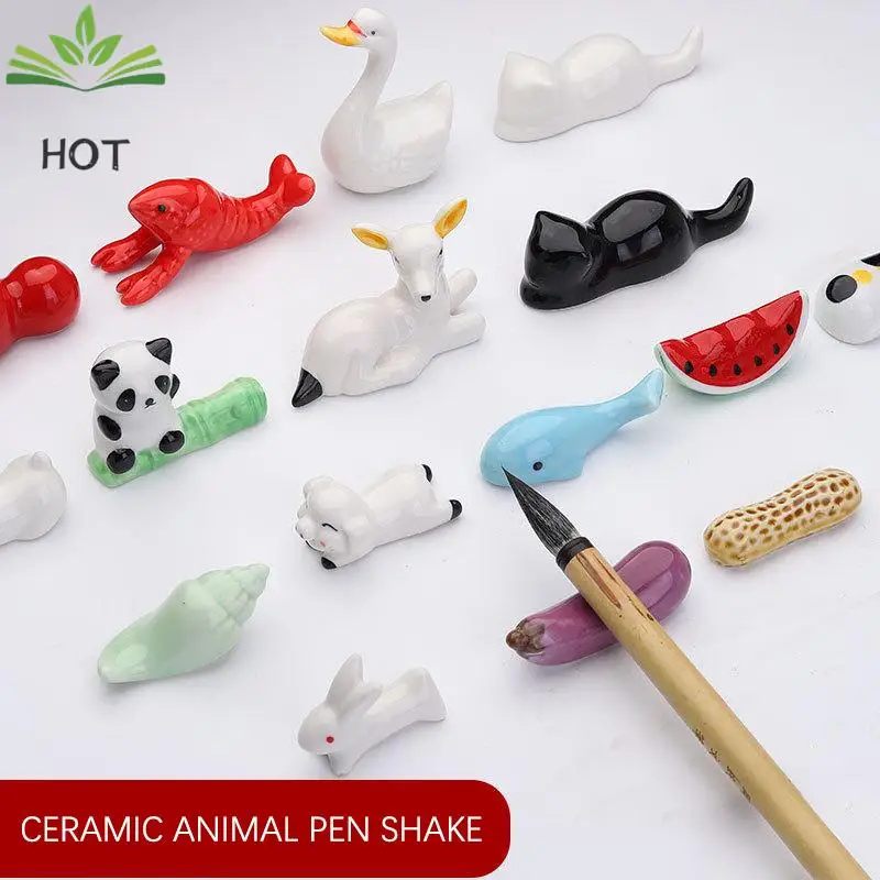 Cute Animal Ceramic Paint Brush Pen Holder Writing Brush Holder Chinese Calligraphy Pen Holder Mini Ceramics  Holder Ornament