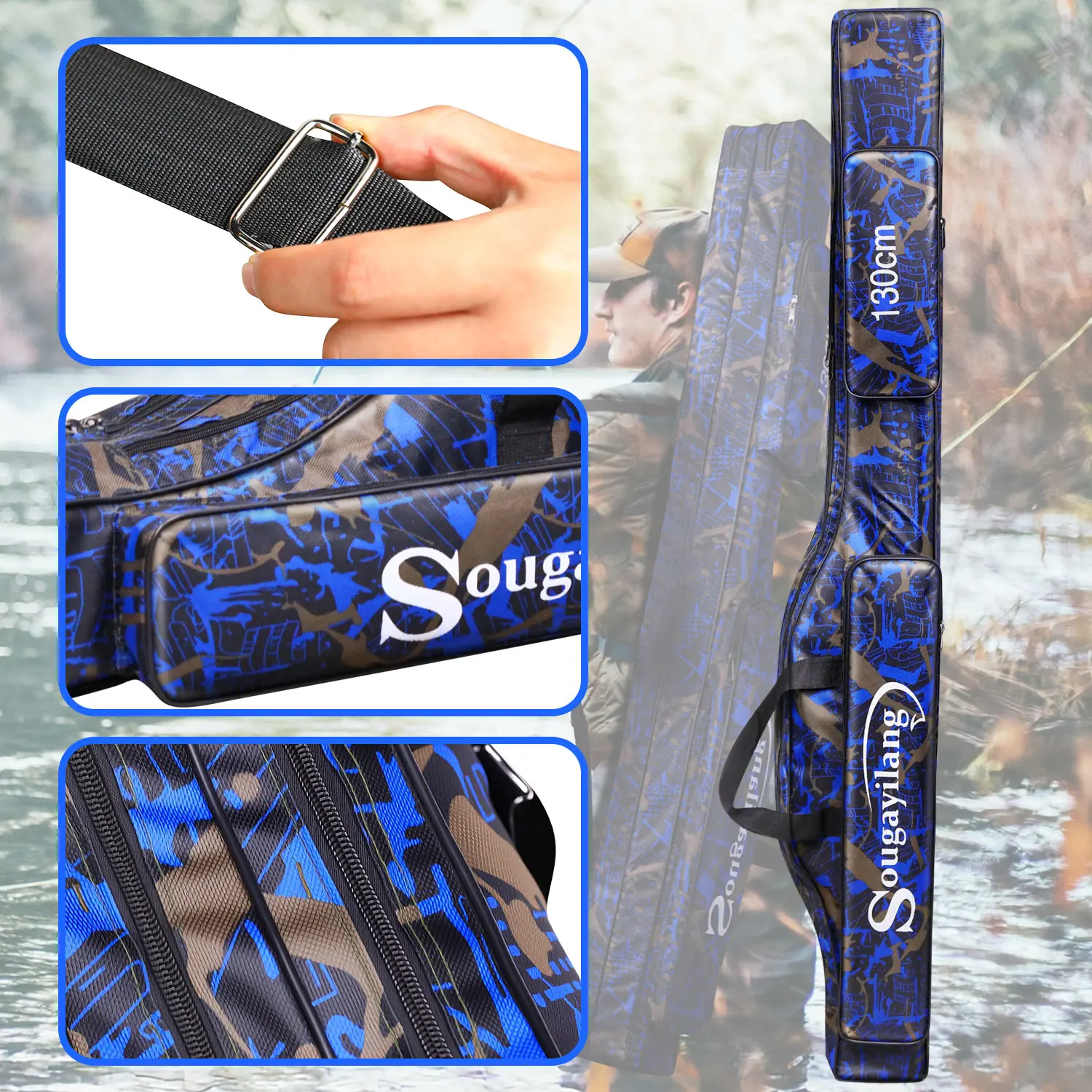 Sougayilang 80/130cm Angelruten-Aufbewahrungstasche aus Oxford-Gewebe, große Kapazität, Angelruten-Tasche, Organizer für Angelausrüstung, Karpfenangel-Tasche, Pesca – Detail 3