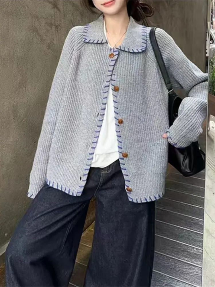 

Women's Knitted Cardigan Contrast Color Sweater Jacket Simple Style Casual Commuting All-match Trendy Comfortable Long Sleeves