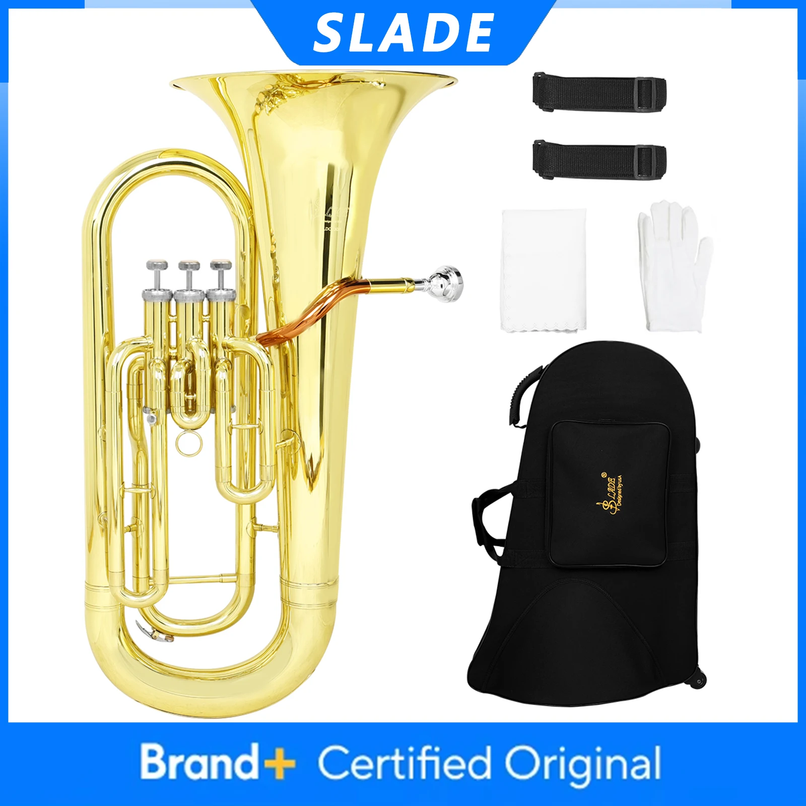 SLADE 3-key Bb Euphonium B Flat Brass Baritone Horn Professional Euphonium Brass Musical Instrument with Case Strap Cloth