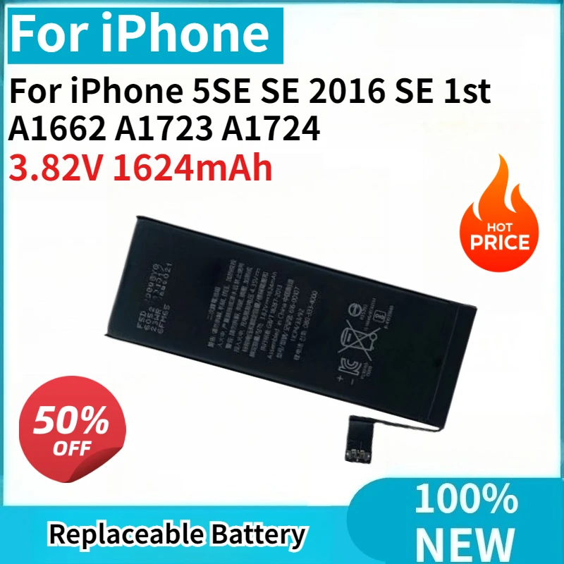 

For iPhone 5SE SE 2016 SE 1st A1662 A1723 A1724 Replaceable Battery Mobile Phone Battery 3.82V 1624mAh High Quality Brand New