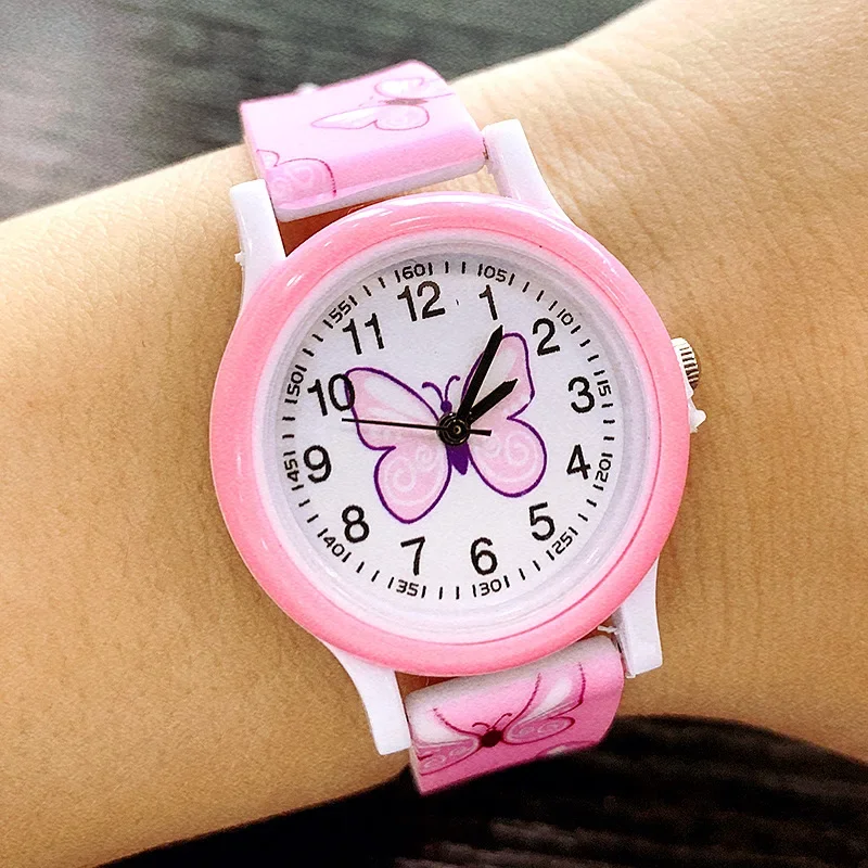 Lovely Butterfly Printing Silicone Candy Jelly Quartz Watches For Kids Children Girls Students Party Gifts Clock