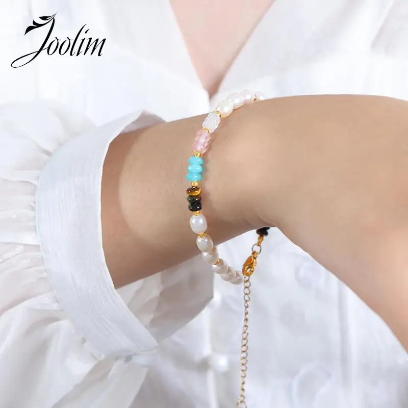 

Joolim Jewelry Wholesale Vintage National Style Designer Natural Stone Hand-beaded Pearl Stainless Steel Bracelet for Women