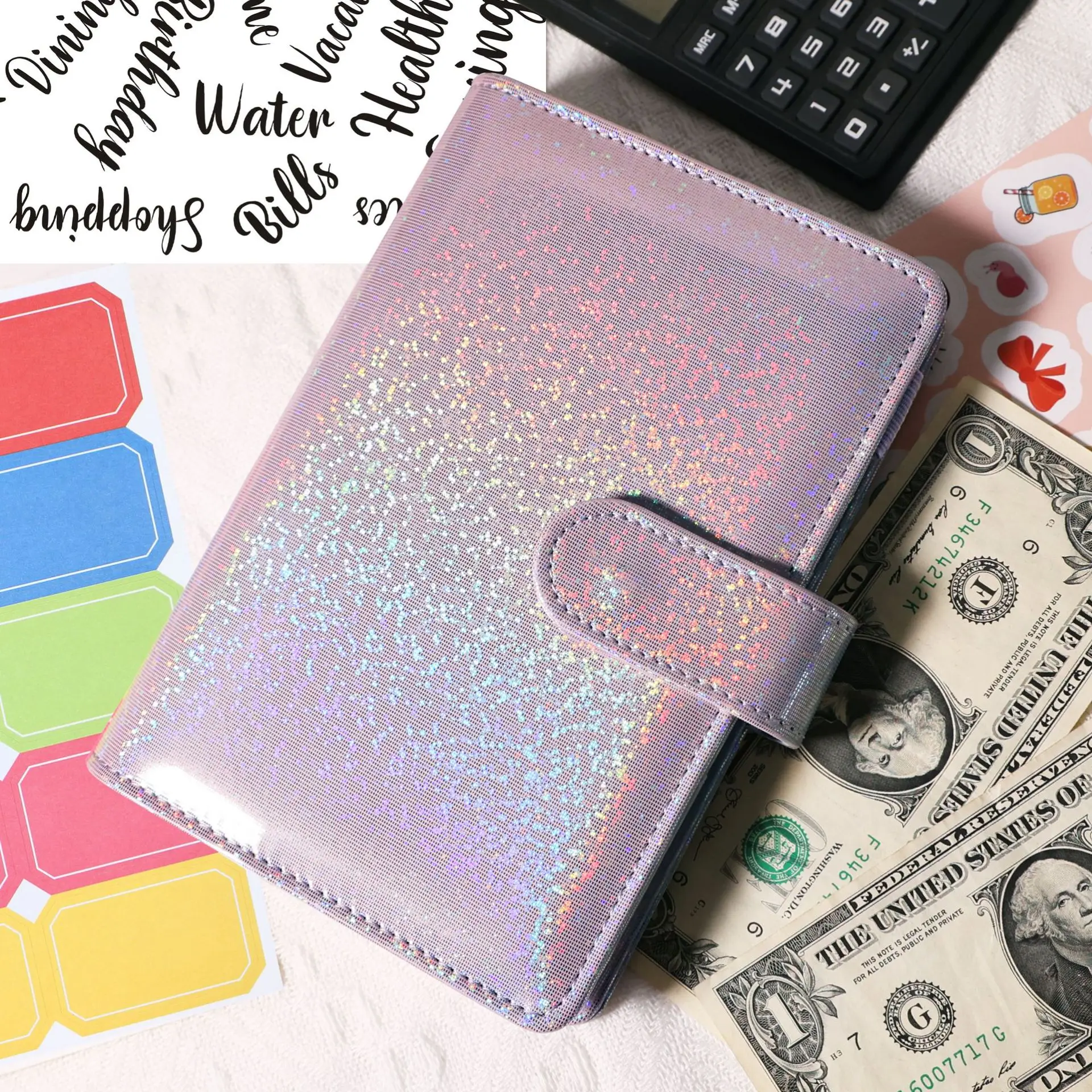 Macaron Glitter Color A6 PU Leather DIY Binder Notebook Covers Diary Books Schedule Paper Covers School Stationery
