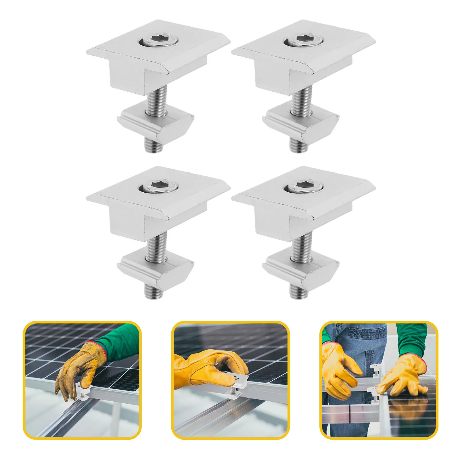 4Pcs Aluminum Alloy Solar Panel Mid Clamps Secure Mounting Hardware Hex Socket Head Cap Bolts Spring Washer for Solar Panel