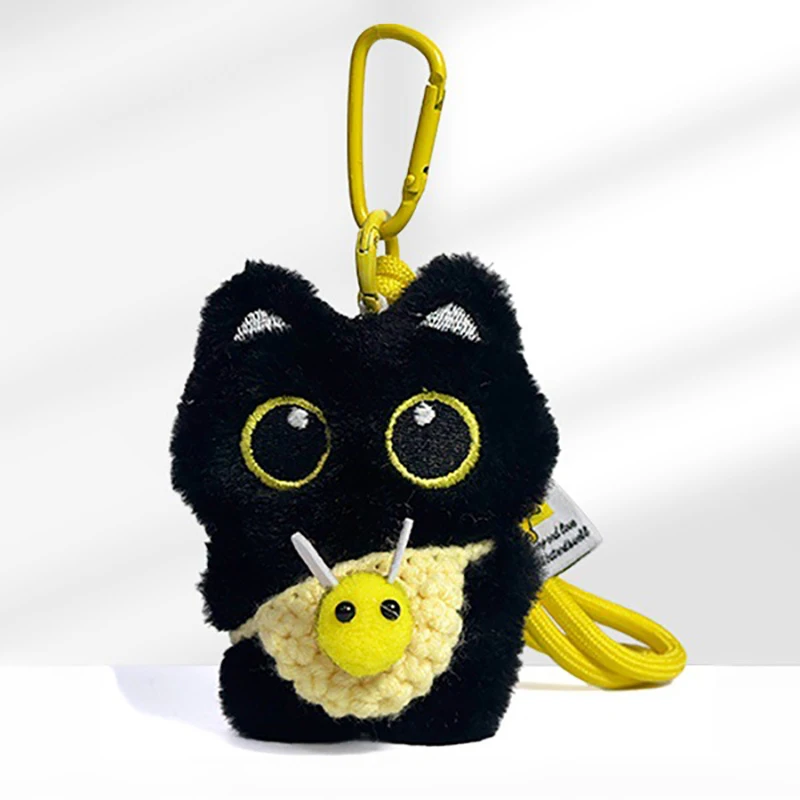 Simpatico gatto nero portachiavi ciondolo zaino appeso bambola di peluche gattino cellulare ciondolo borsa portachiavi ciondolo di Halloween portachiavi decorazione
