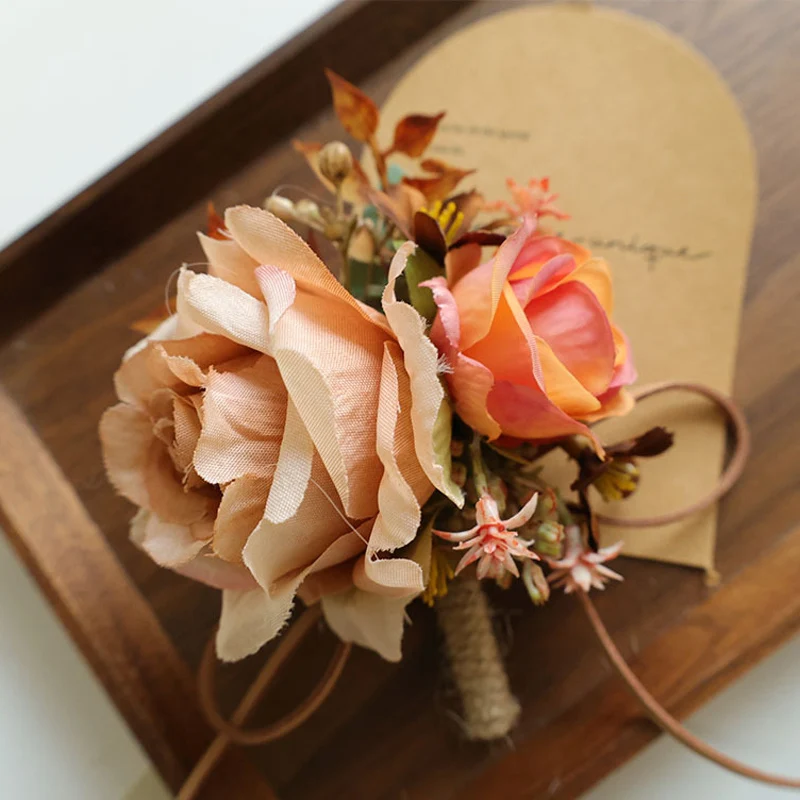 

25069 Rose Boutonniere for Men, Wrist Corsage Artificial Flowers for Wedding Decor/Prom/Homecoming, etc.boat orchids caramel