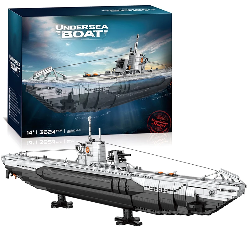 U-shaped Submarine Building Block Model with Base Stand, Desktop Decoration, Children's Toy Gift