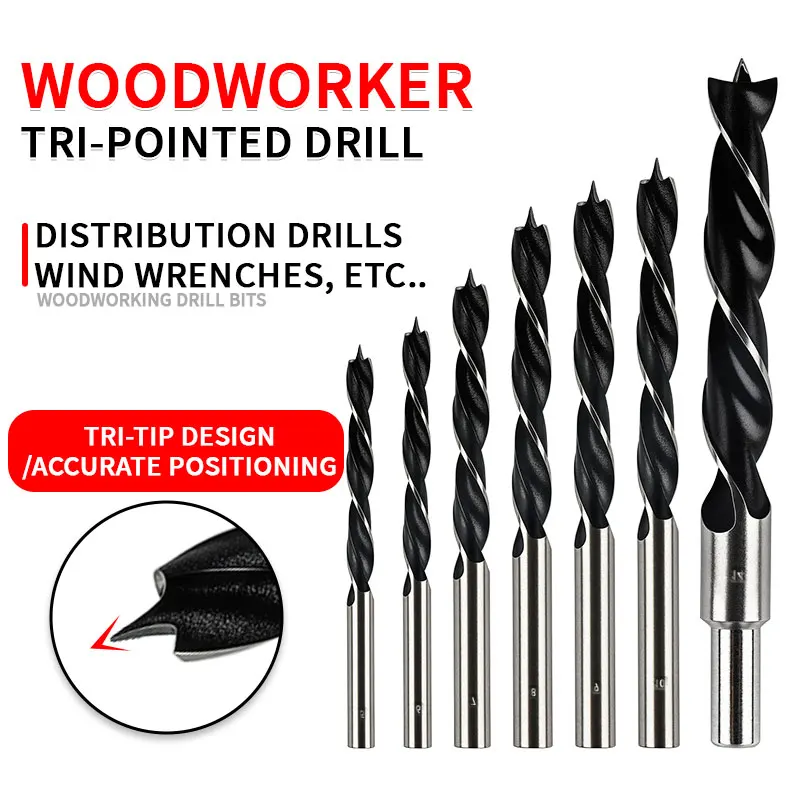 Woodworking Drill Bit Set 3/4/5/6/8/10 Millimeters Three-Point Hole Opener Wood Edge Twisting Drill For Hand Drill