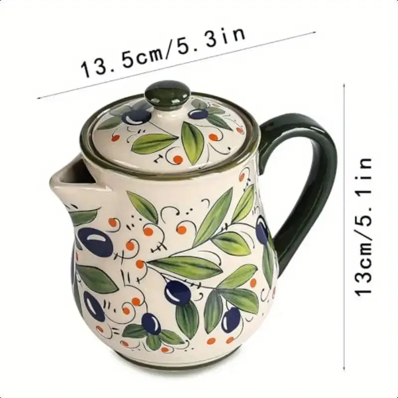 Olive Green Ceramic Flower Oil Pot Home Use Large Capacity Oil Bottle  Soy Sauce Olive Oil Storage Container Kitchen Accessories view 4