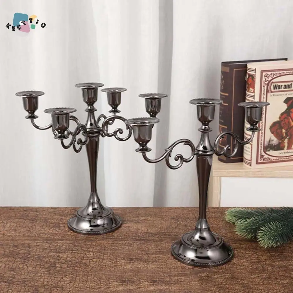 

Wedding Decorations 3/5 Arms European Candlestick Electroplated Vintage Candle Holder Metal Alloy Retro Candelabrum Hotel