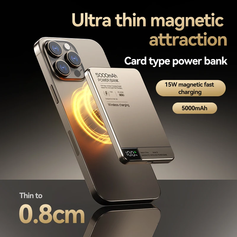 باور بانك مغناطيسي 10000 مللي أمبير في الساعة للسفر، محمول لاسلكي سريع الشحن، بطارية خارجية باور بانك لهاتف Magsafe IPhone