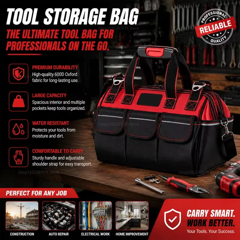 Multifunctional ToughBuilt Tool Bag 1680DOxford Electrician Waterproof Wear-Resistant High Capacity StorageBag for Home Workshop