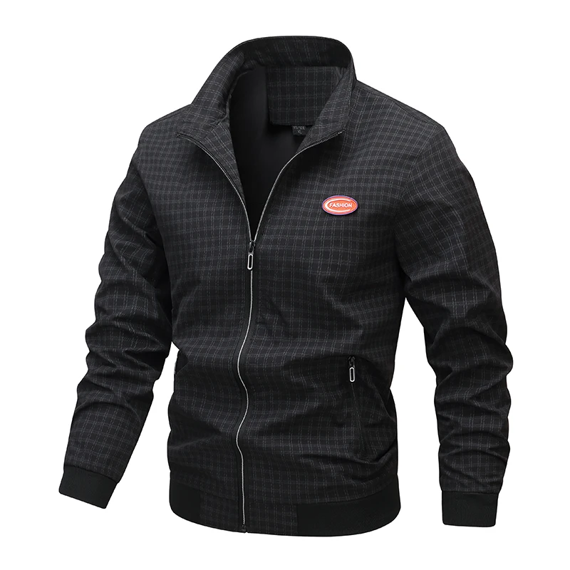 

Business Casual Stand Collar Plaid Jacket Men New Autumn Fashion Windproof Lattice Coat Comfortable Leisure Ventilation Coats