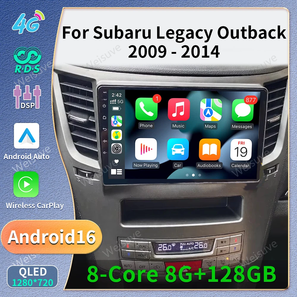 Android 16 Car Player For Subaru Outback 4 Legacy 5 2009-2014 LHD RHD DVD Carplay Auto Radio Head Unit Multimedia Navigation GPS