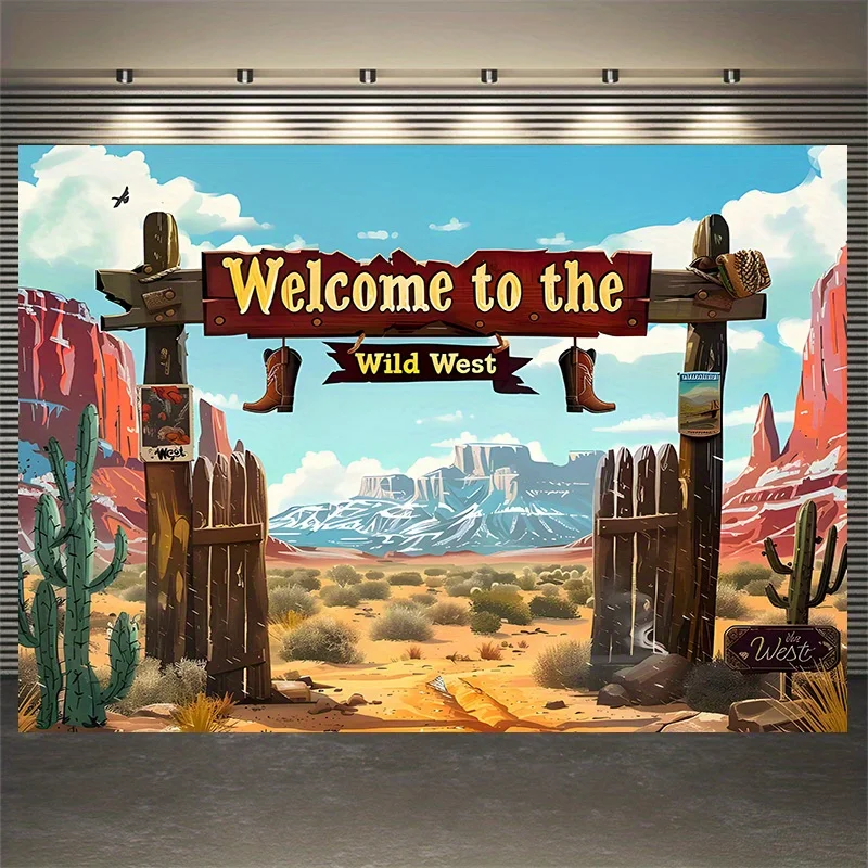 Wild West Welcome Backdrop Cowboy Boots Cactus Desert Scene Western Party Birthday Decor Free Hooks Included Elevate Your Space
