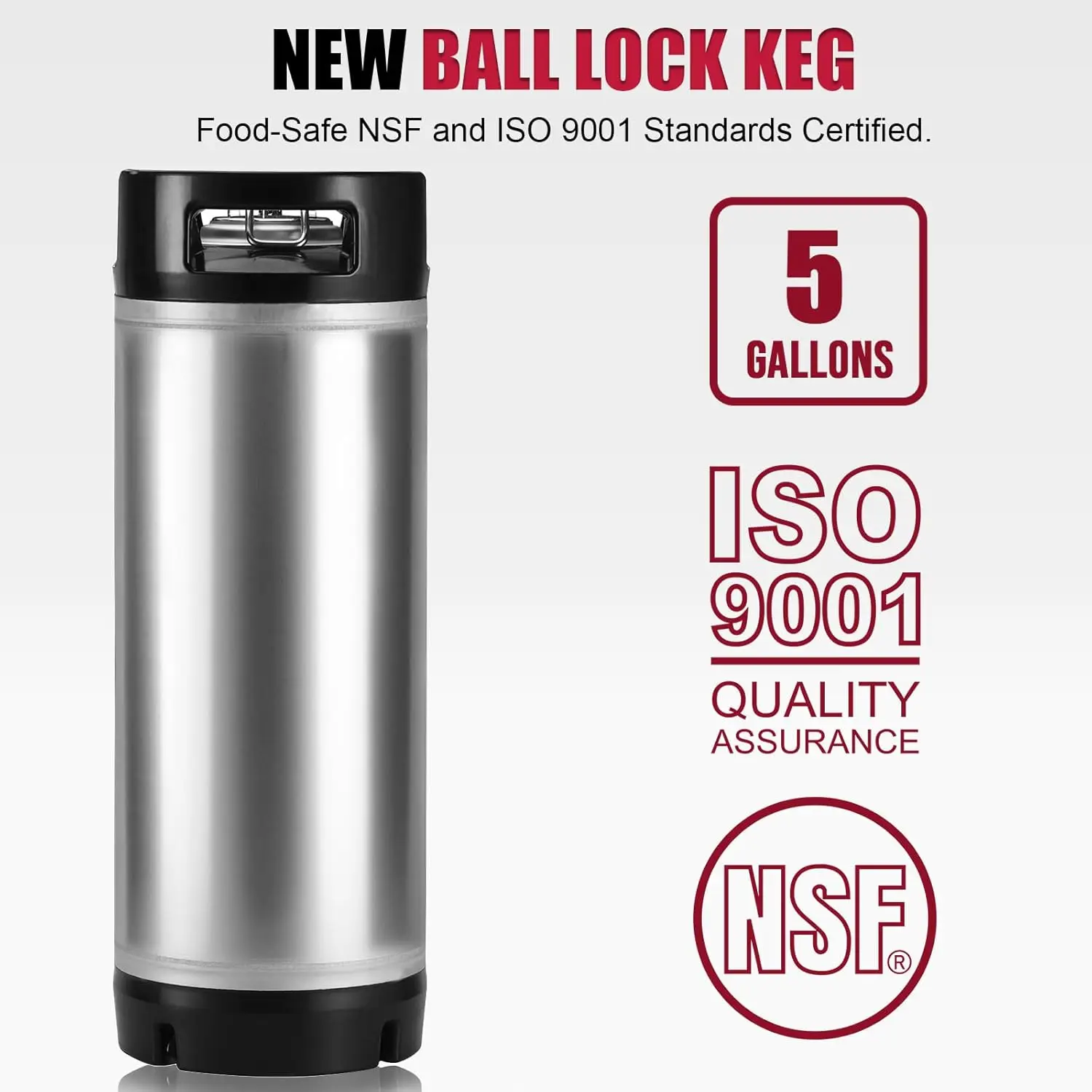 100% New 19L Ball Lock Cornelius (Corny) Keg,Stainless Steel Draft Beer Barrel With Keg Lid For Homebrew