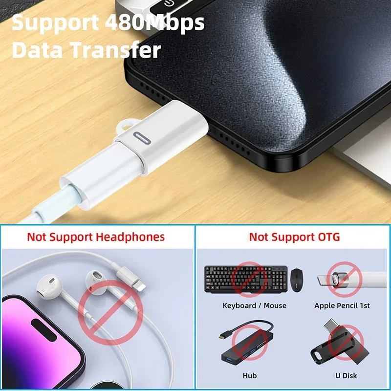 iPhone Female To Type C Male Cable Adapter For Apple iPhone 15 Pro Max iPad USB C To Lighting Charging Data Sync Connector