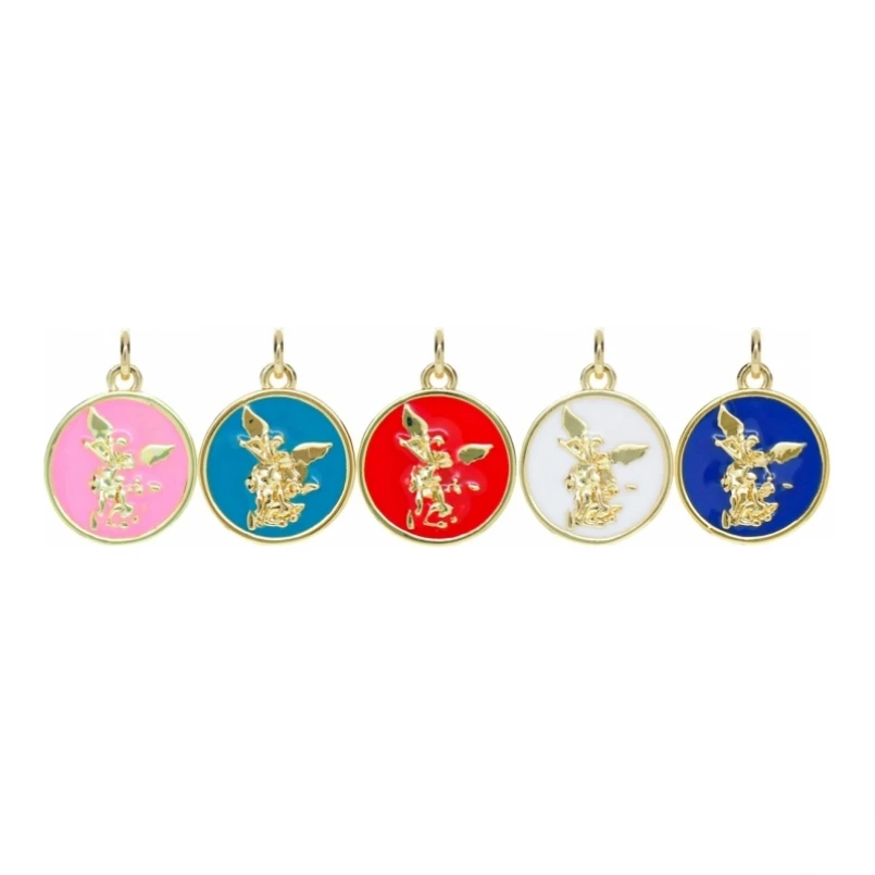 

2Pcs Pendant Charms Pink Copper Spiritual Gold Color Enamel Defeats Devil Coin Shape Sword And Dragon Round Circle Jewelry