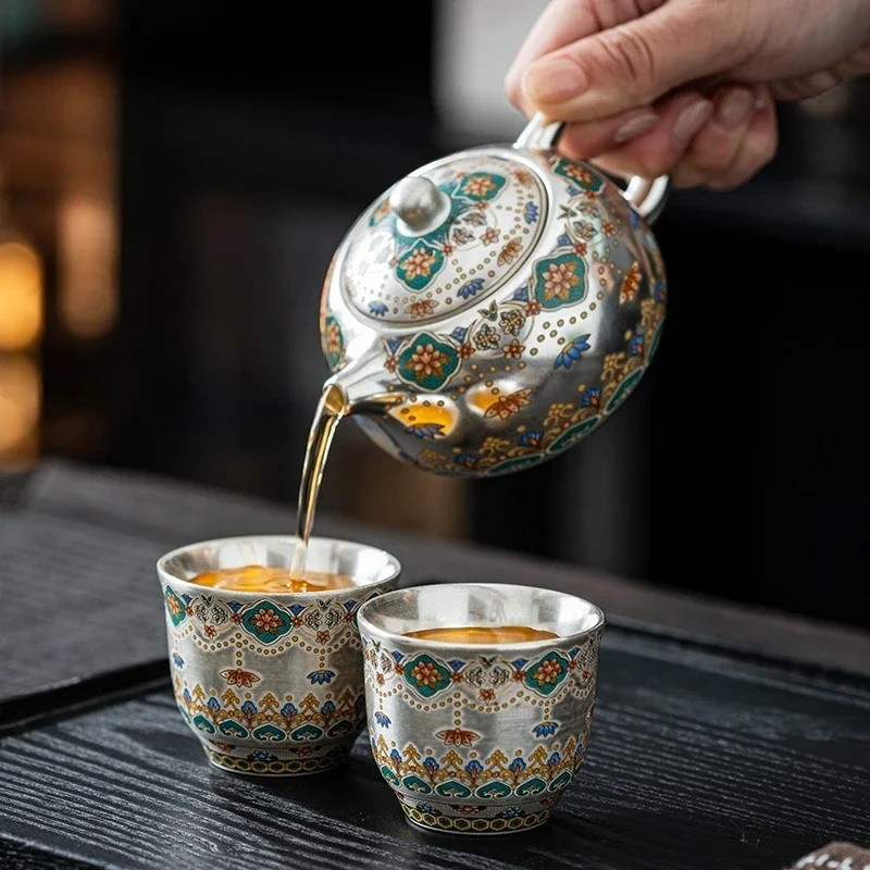 

Enamel colored silver tea set, household teapot teacup
