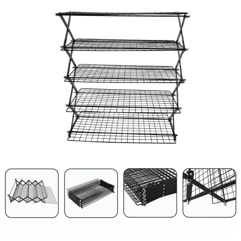 3/4-Tier Upgraded Collapsible Cooling Rack with Adjustable Design Stackable Roasting Cooking Drying Wire Cooling Rack for Baking