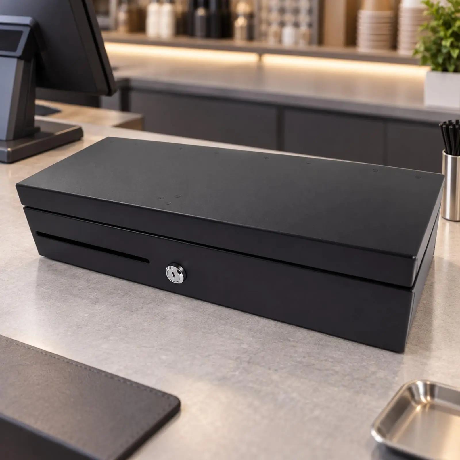 Lockable Electronic Currency Drawer Secure Currency Drawer with Removable Angle Tray Scratch-Resistant Keyed Lock