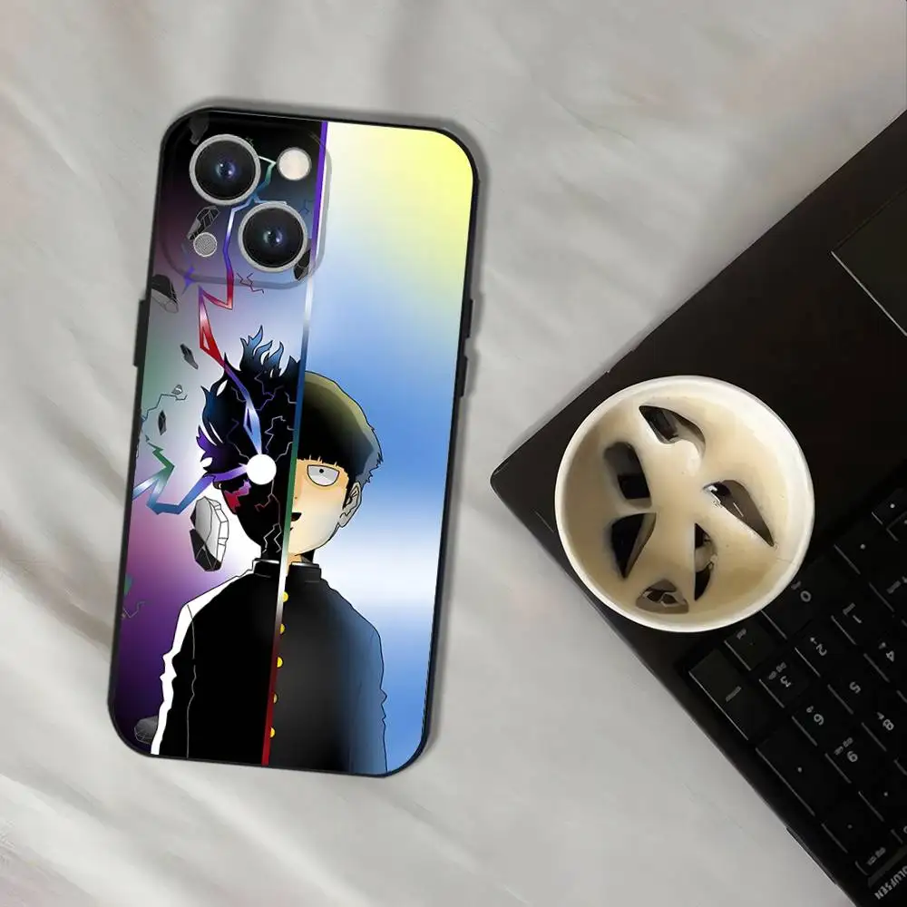 حافظة هاتف M-Mob Psycho 100 أنيمي لهواتف iPhone 17,16,15,14,13,12,11,Pro,XS,Max,XR,Plus,E,SE4,غطاء ناعم أسود صغير