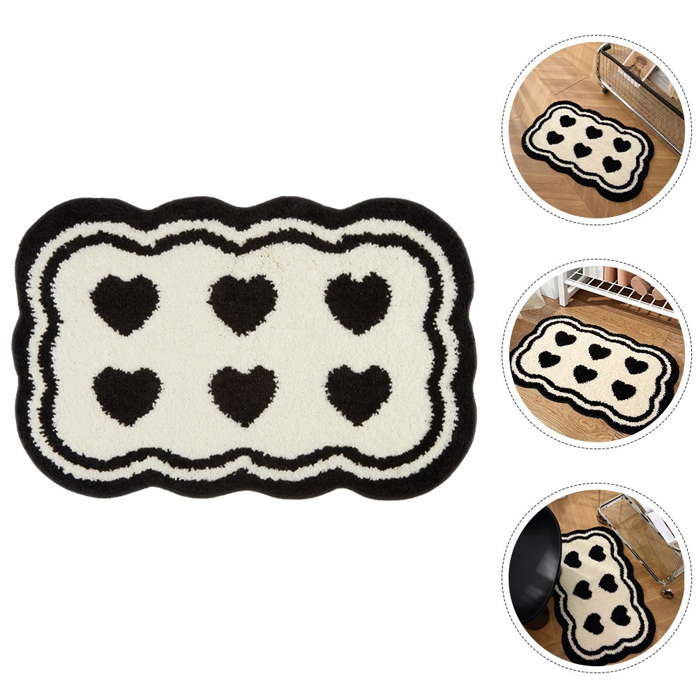 

Non Bath Mat Heart Pattern Cream Color 40x60cm Bathroom Floor Rug Water Absorbent Shower Rug