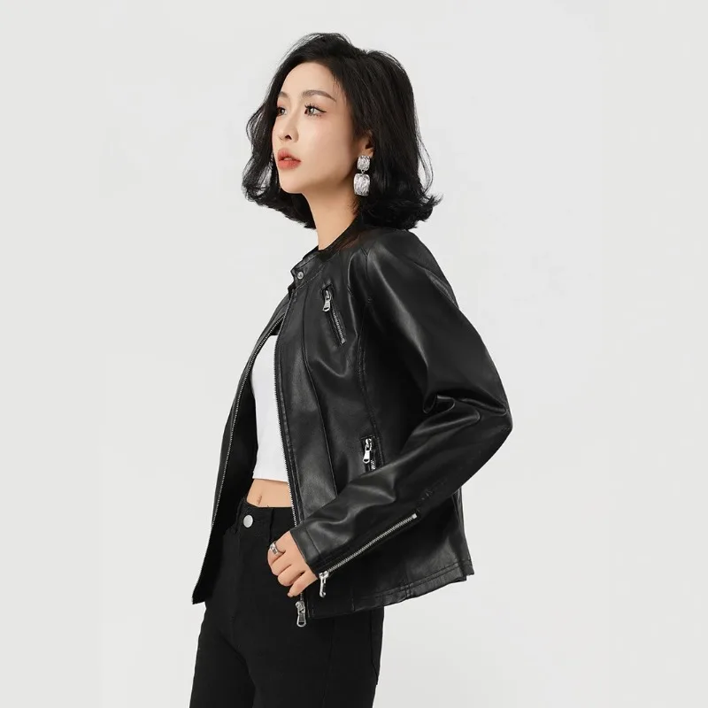 2025 خريف جديد سليم المرأة سترة جلدية سليم صالح سترة تنوعا سترة جلدية ملابس نسائية