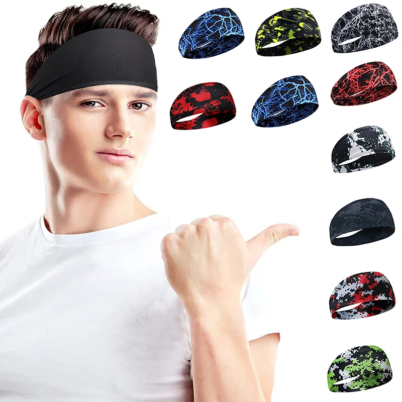 Color Print Sports Headband Women Men Running Elastic Headwear Sweat-Absorbent Bandage Basketball Fitness Headband Gym Head Wrap