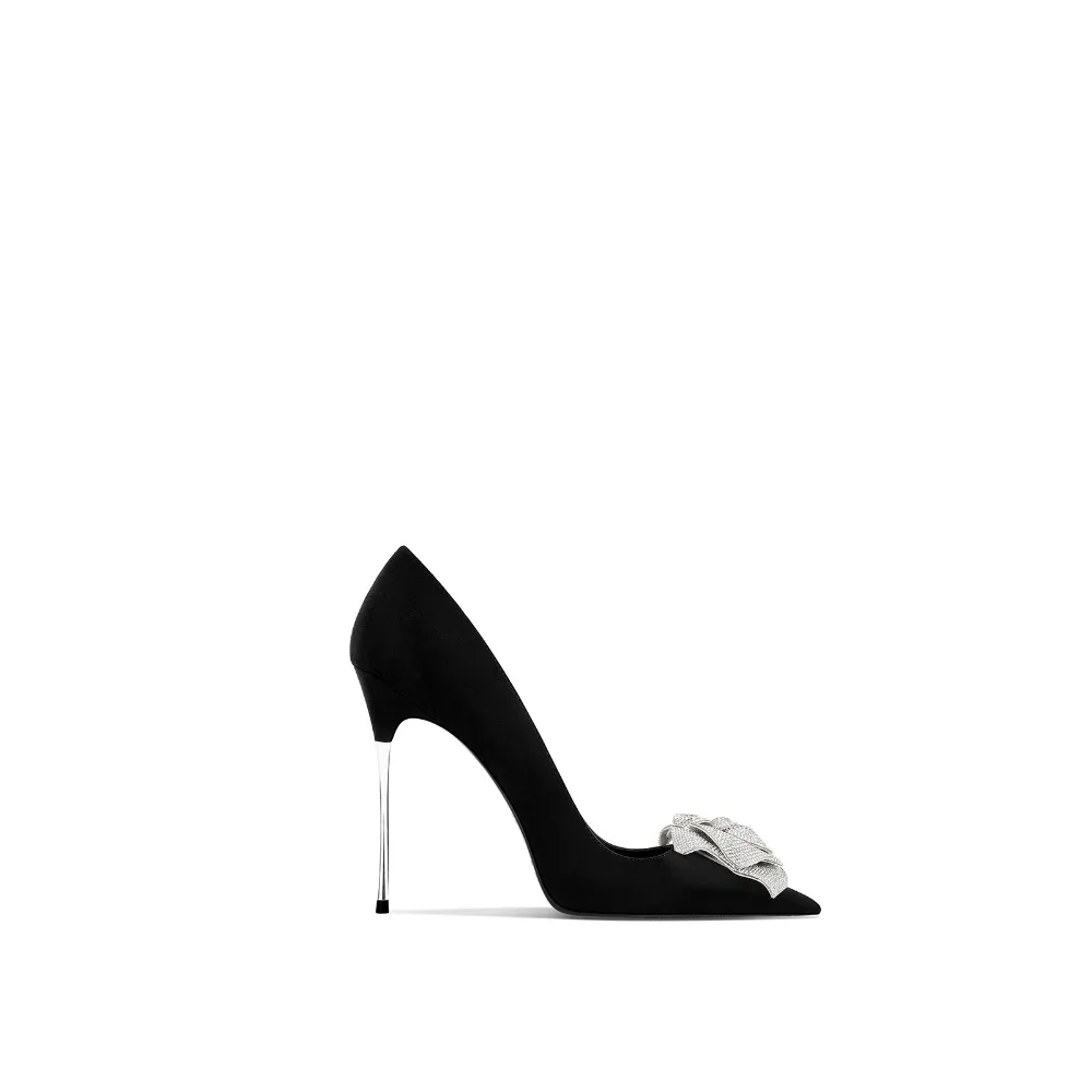 

Genuine Leather High Heels Women 2025 Spring New Black Pointed Toe Slim Heel Comfortable Elegant Shoes