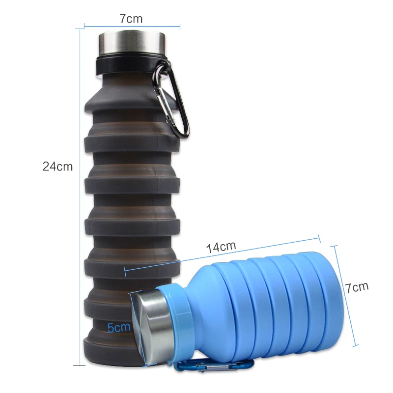 550ML Collapsible Water Bottle, Reuseable BPA Free Silicone Foldable Bottles Portable Hiking Cup For Outdoor Mountaineering Tour