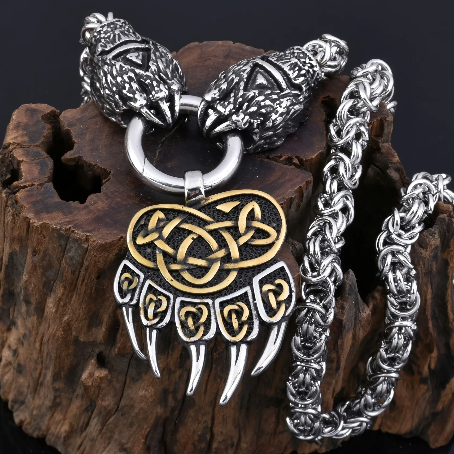 Metal Viking Bear Claw Pendant Necklace Men's Style Alloy Material Regular Chain Single Layer Bear Design