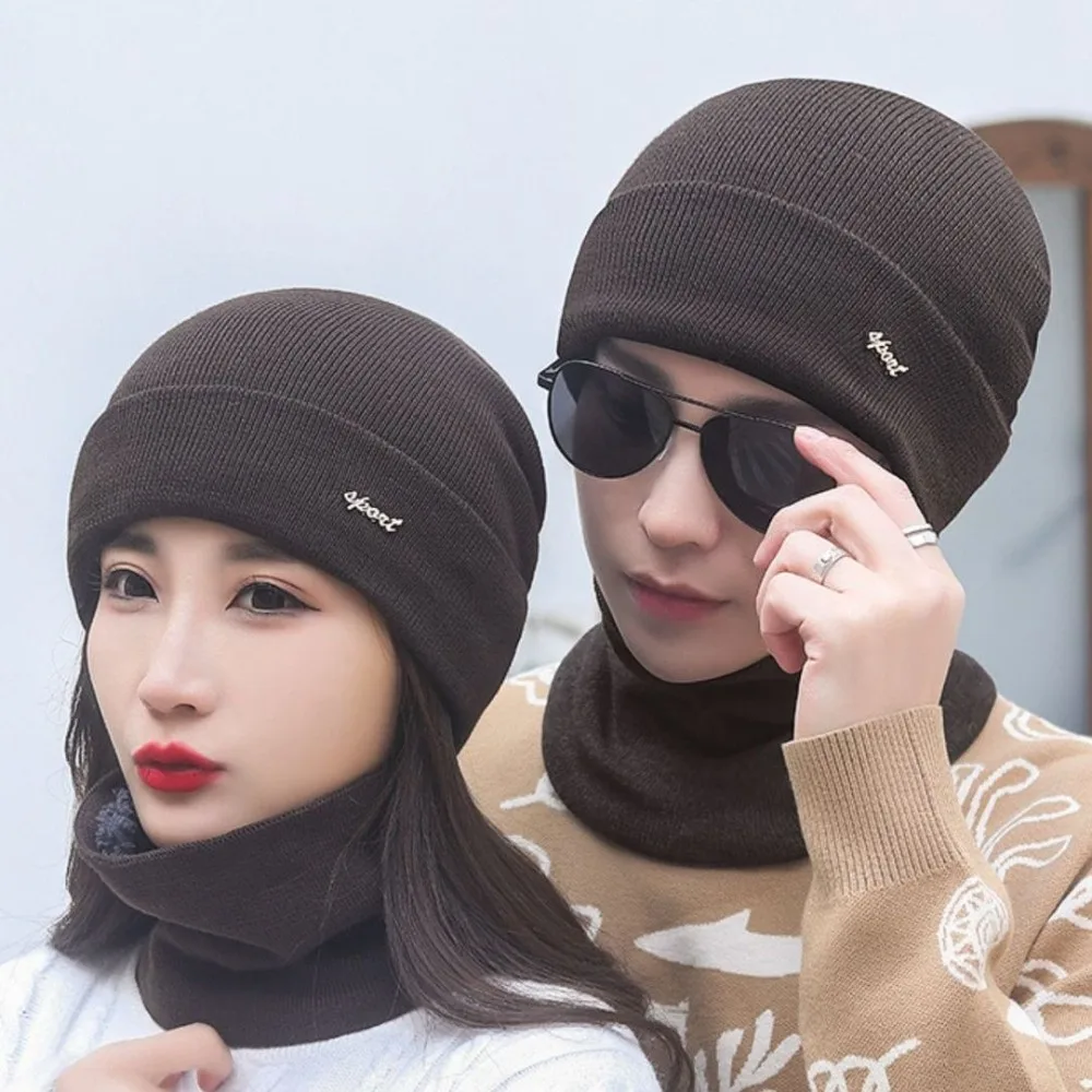 Новая утолщенная шапка и шарф, комплект зимних теплых вязаных женских шапочек, интегрированная шапка, шарф, уличный шарф