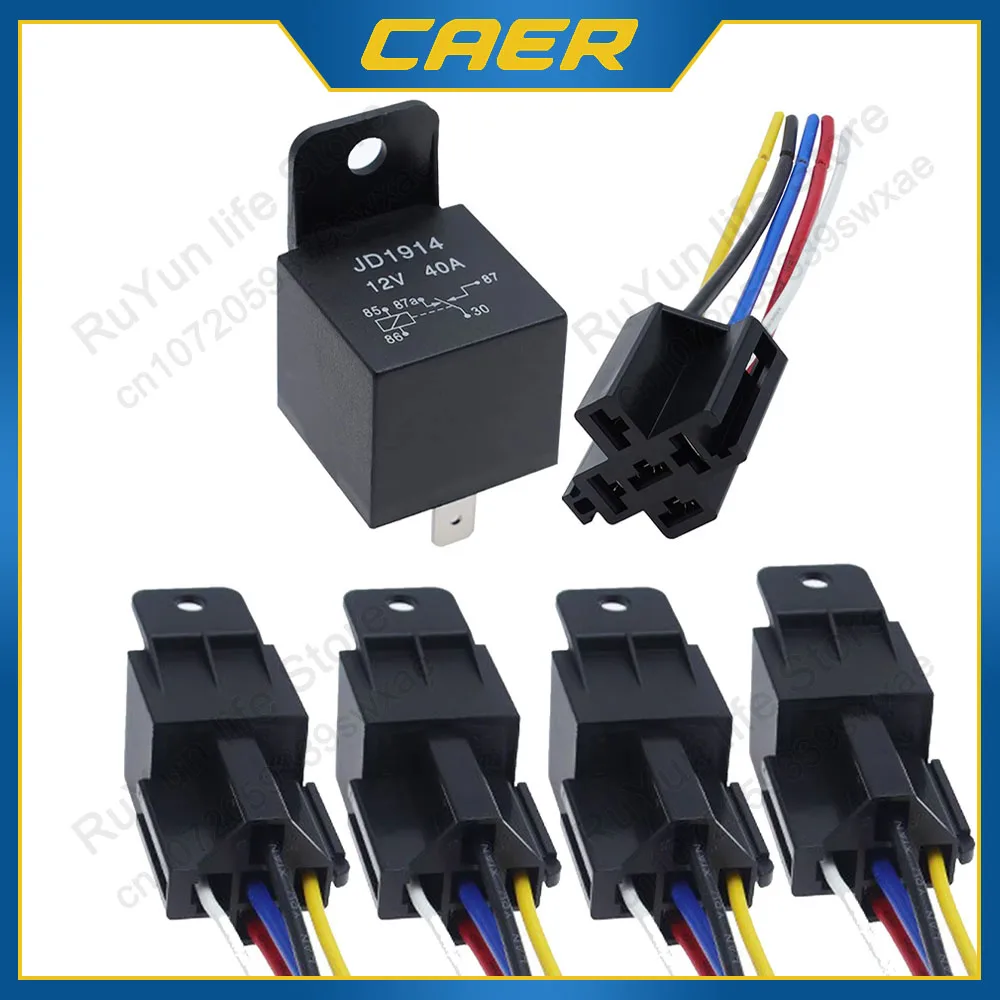 

5Pcs Automotive Relay 12V or 24V 5Pin 40A Car Relay with Black Red Copper Terminal Auto Relay Socket SPDT Harness Cable