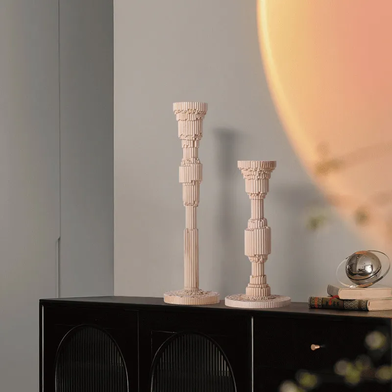 Nordic creative handmade wooden Roman column candlestick ornament designer model room porch B & B hotel decoration