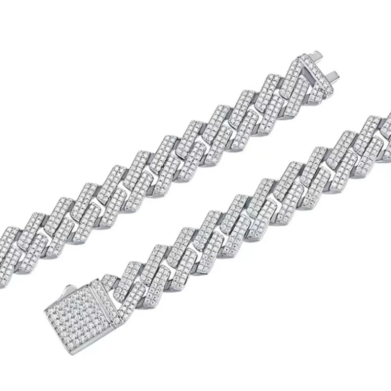 JIU ZUAN Cool D color Moissanite Stones Keel Bracelet 925 Sliver Plated 18k Gold Bracelet for Man Woman Fashion Party Jewelry